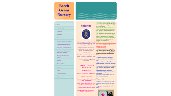 Screenshot of the Beech Green Nursery website