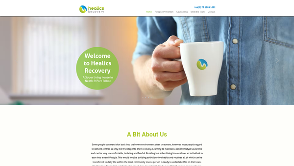 Screenshot of the Healics Recovery website