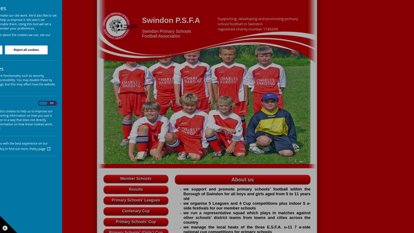 Screenshot of the Swindon Primary Schools Football Association website