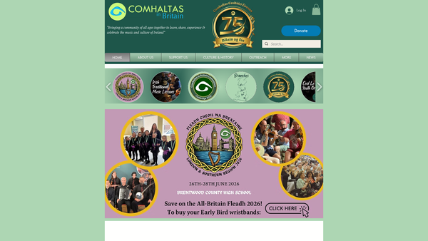 Screenshot of the Comhaltas In Britain website
