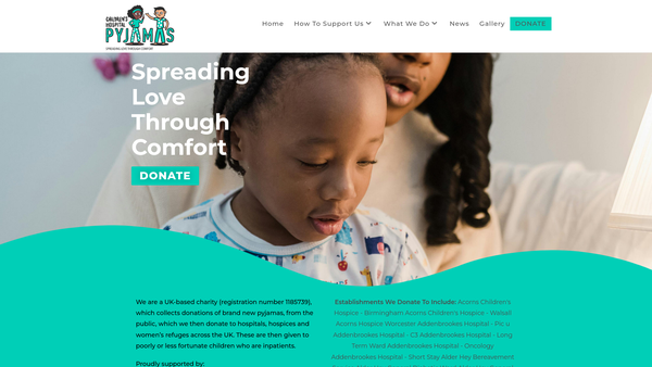 Screenshot of the Children's Hospital Pyjama's website
