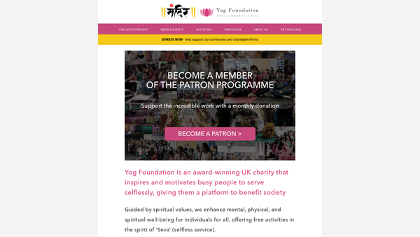 Screenshot of the Yog Foundation website