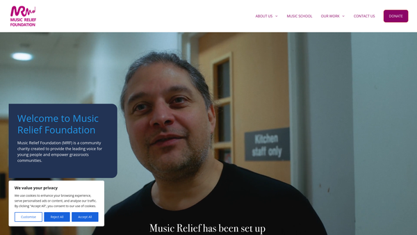 Screenshot of the Music Relief Foundation website