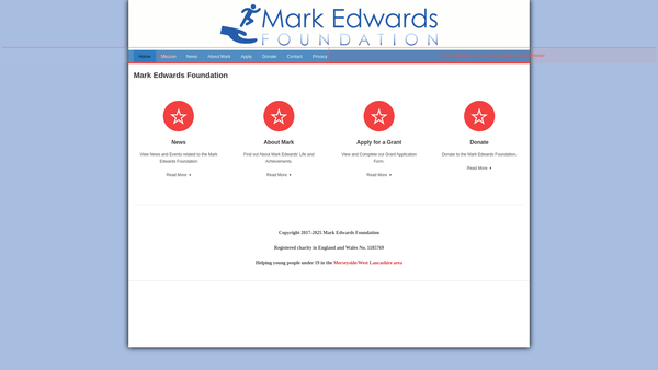 Screenshot of the Mark Edwards Foundation website
