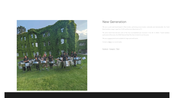 Screenshot of the New Generation Community Steel Orchestra website
