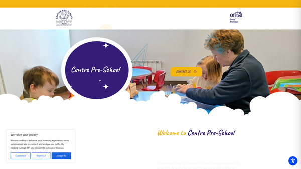 Screenshot of the Centre Preschool (Colchester) CIO website