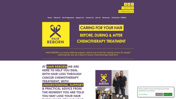 Screenshot of the Hair Reborn website