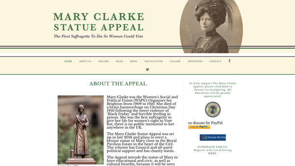 Screenshot of the Mary Clarke Statue Appeal website