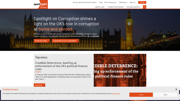 Screenshot of the Spotlight On Corruption Ltd website