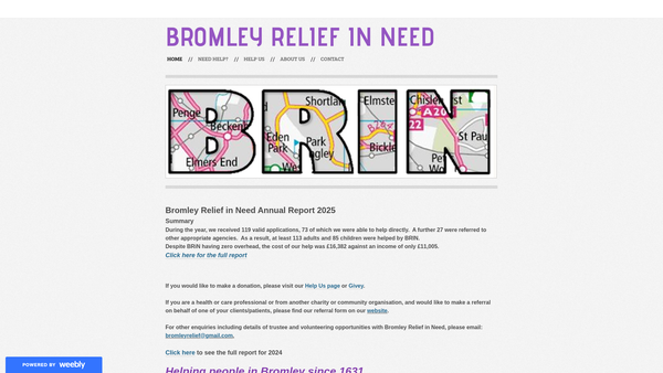 Screenshot of the Bromley Relief In Need Charity website