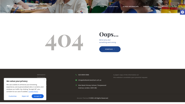 Screenshot of the Eliot Bank School Association website