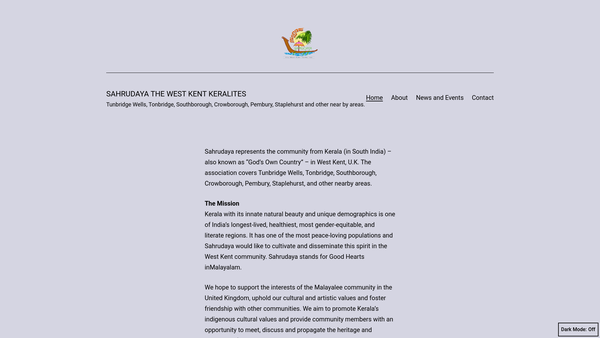 Screenshot of the Sahrudaya The Kent Keralites website