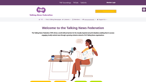 Screenshot of the Talking News Federation website