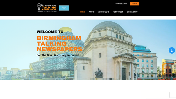 Screenshot of the Birmingham Talking Newspapers For The Blind And Visually Impaired website