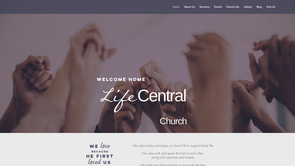 Screenshot of the Life Central Church Redditch website