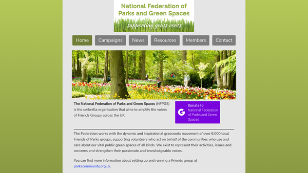 Screenshot of the The National Federation Of Parks And Green Spaces website
