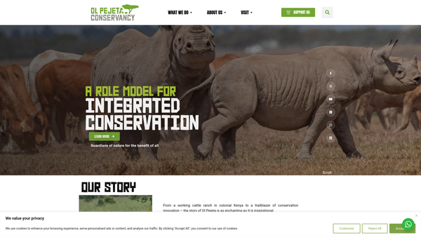 Screenshot of the Ol Pejeta Conservancy UK website