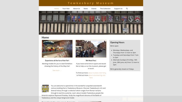 Screenshot of the Tewkesbury Museum website