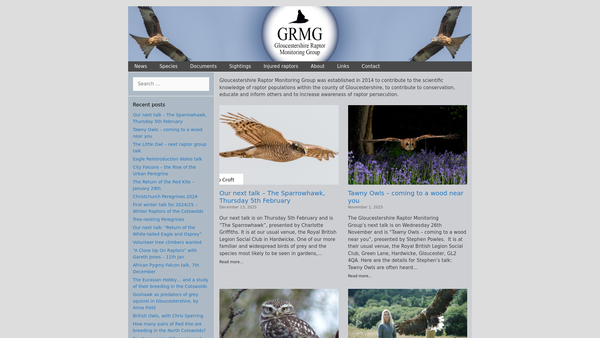 Screenshot of the Gloucestershire Raptor Monitoring Group CIO website
