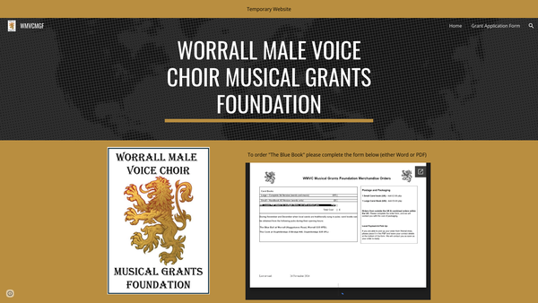 Screenshot of the Worrall Male Voice Choir Musical Grants Foundation website