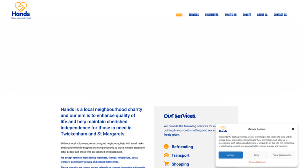 Screenshot of the Help A Neighbour In Distress Scheme (Hands) website