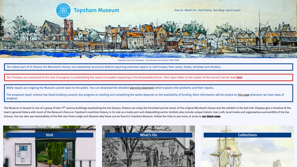 Screenshot of the Topsham Museum website