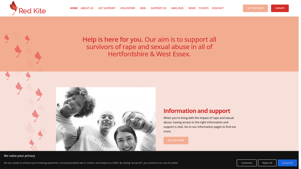 Screenshot of the Red Kite Rape and Sexual Abuse Support Service website