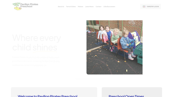 Screenshot of the Pavilion Pirates Pre-School website