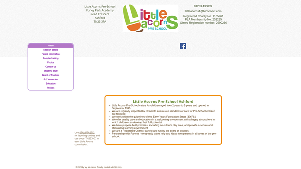 Screenshot of the Little Acorns Pre-School website