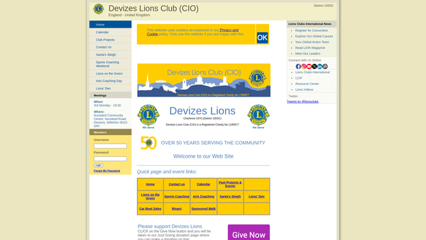 Screenshot of the Devizes Lions Club (CIO) website