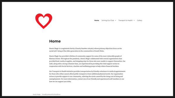 Screenshot of the Hearts Magic website