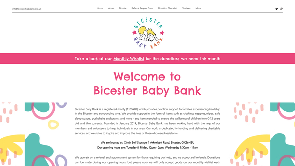 Screenshot of the Bicester Baby Bank And Surrounding Villages website
