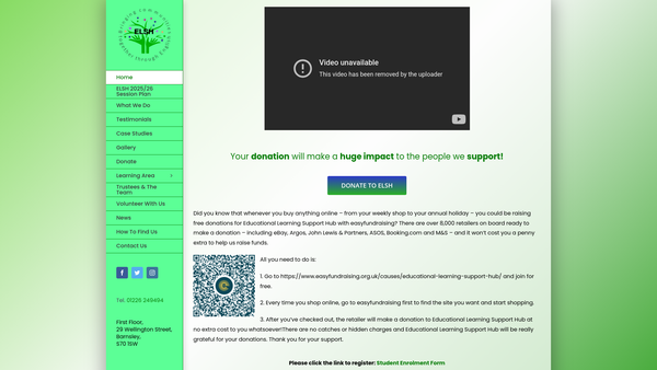 Screenshot of the Educational Learning Support Hub website