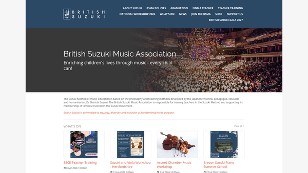 Screenshot of the British Suzuki Music Association CIO website