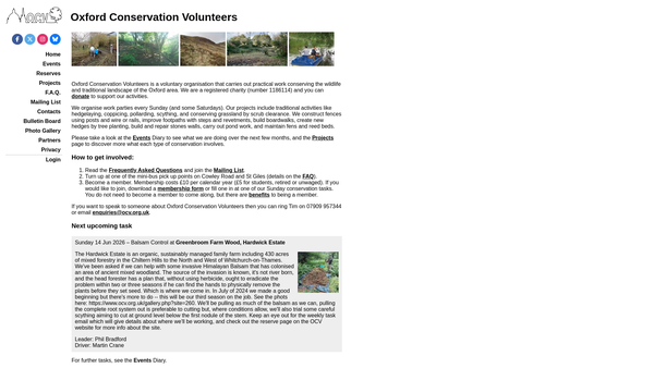 Screenshot of the Oxford Conservation Volunteers website