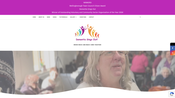 Screenshot of the Dementia Sings Out website