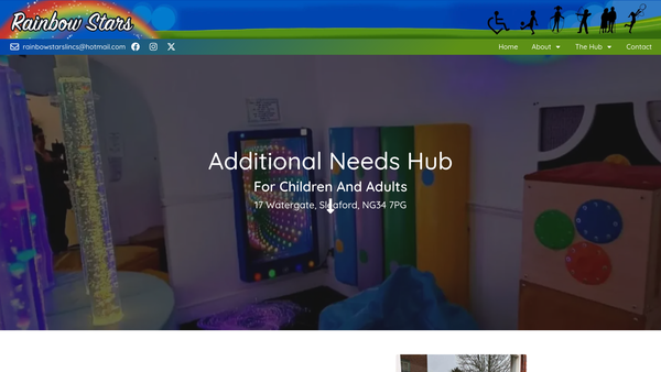 Screenshot of the Rainbow Stars Disability Group Sleaford website