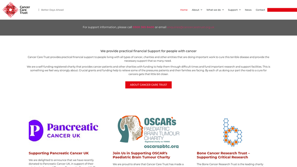 Screenshot of the Cancer Care Trust website