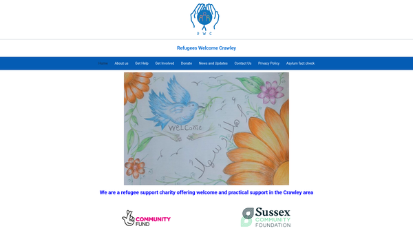 Screenshot of the Refugees Welcome Crawley website