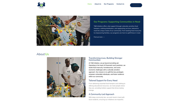 Screenshot of the T & B Initiative website