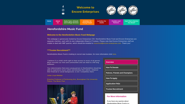 Screenshot of the The Herefordshire Music Fund website