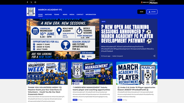 Screenshot of the March Academy FC website