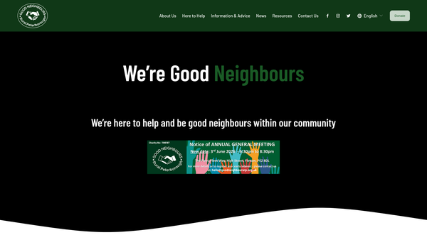 Screenshot of the Good Neighbours-Rural Peterborough website