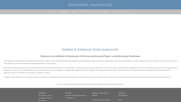 Screenshot of the Barnstaple Almshouses website