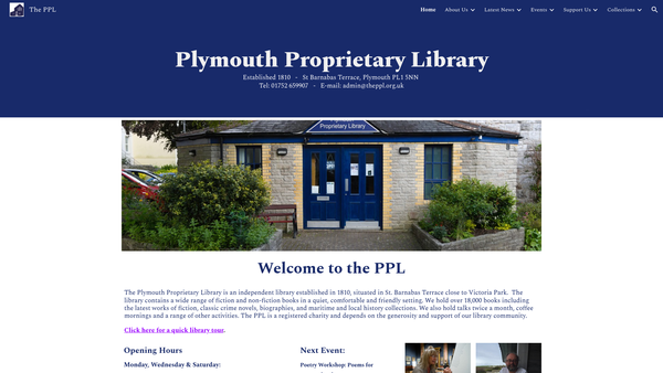 Screenshot of the Plymouth Proprietary Library Association website