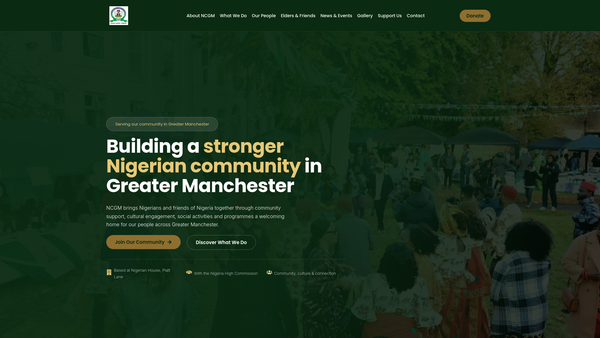 Screenshot of the Nigerian Community Greater Manchester website