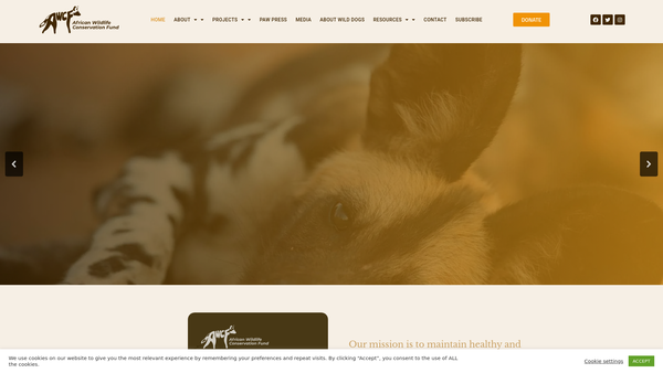 Screenshot of the African Wildlife Conservation Fund (UK) website
