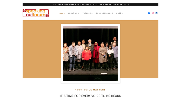 Screenshot of the Speaking Out Forum website