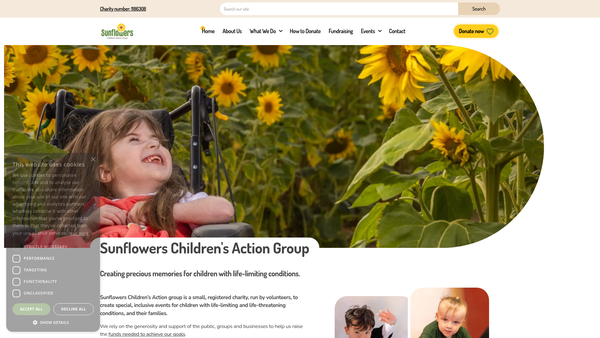 Screenshot of the Sunflowers Children's Action Group website