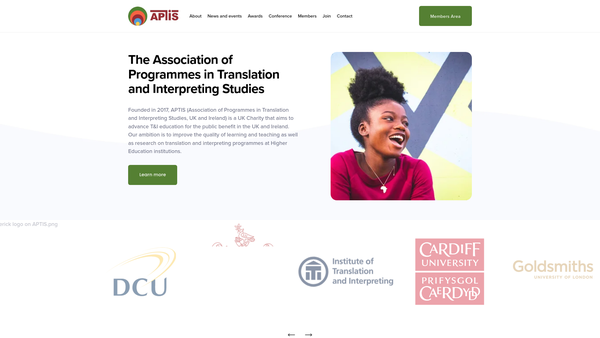 Screenshot of the Association Of Programmes In Translation And Interpreting Studies, UK And Ireland (Aptis) website